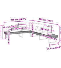 Gartensofa in L-Form mit Kissen Grau Poly Rattan und Akazie