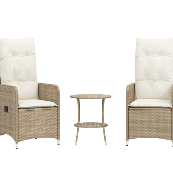 Gartensessel 2 Stk. Verstellbar mit Tisch Beige Poly Rattan