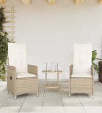 Gartensessel 2 Stk. Verstellbar mit Tisch Beige Poly Rattan