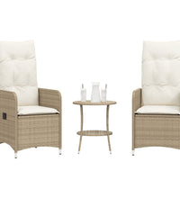 Gartensessel 2 Stk. Verstellbar mit Tisch Beige Poly Rattan