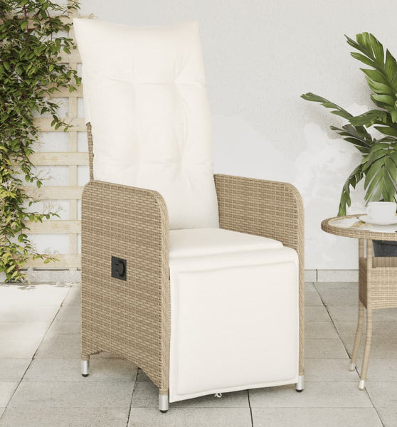 Gartensessel mit Kissen Verstellbar Beige Poly Rattan