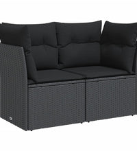 Gartensofa mit Kissen 2-Sitzer Schwarz Poly Rattan