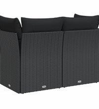 Gartensofa mit Kissen 2-Sitzer Schwarz Poly Rattan