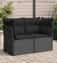 Gartensofa mit Kissen 2-Sitzer Schwarz Poly Rattan