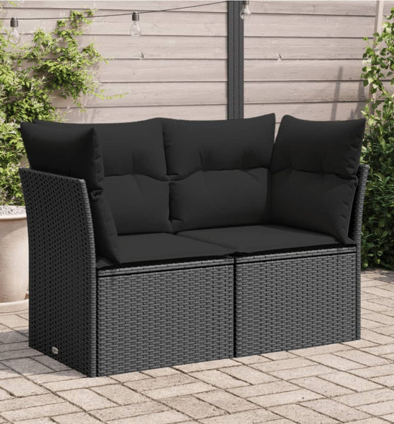 Gartensofa mit Kissen 2-Sitzer Schwarz Poly Rattan