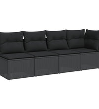 Gartensofa mit Kissen 4-Sitzer Schwarz Poly Rattan