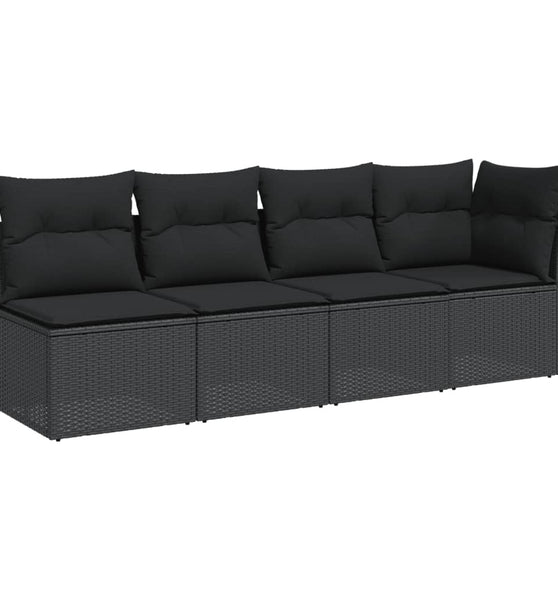 Gartensofa mit Kissen 4-Sitzer Schwarz Poly Rattan