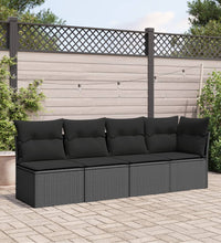 Gartensofa mit Kissen 4-Sitzer Schwarz Poly Rattan