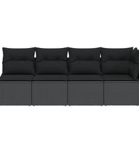 Gartensofa mit Kissen 4-Sitzer Schwarz Poly Rattan