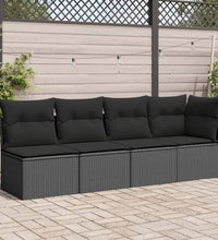 Gartensofa mit Kissen 4-Sitzer Schwarz Poly Rattan