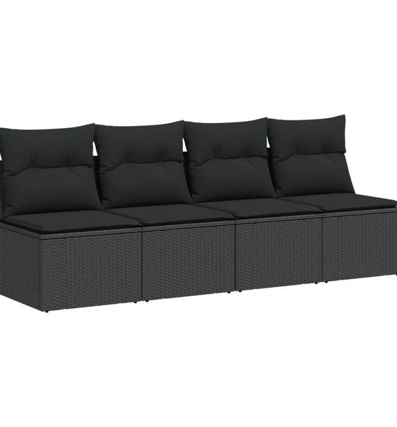 Gartensofa mit Kissen 4-Sitzer Schwarz Poly Rattan