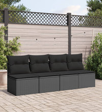 Gartensofa mit Kissen 4-Sitzer Schwarz Poly Rattan