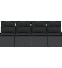 Gartensofa mit Kissen 4-Sitzer Schwarz Poly Rattan