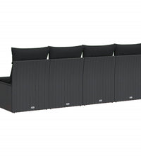 Gartensofa mit Kissen 4-Sitzer Schwarz Poly Rattan