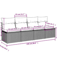 Gartensofa mit Kissen 4-Sitzer Schwarz Poly Rattan