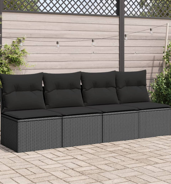 Gartensofa mit Kissen 4-Sitzer Schwarz Poly Rattan