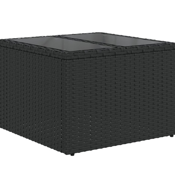 Gartentisch mit Glasplatte Schwarz 55x55x37 cm Poly Rattan