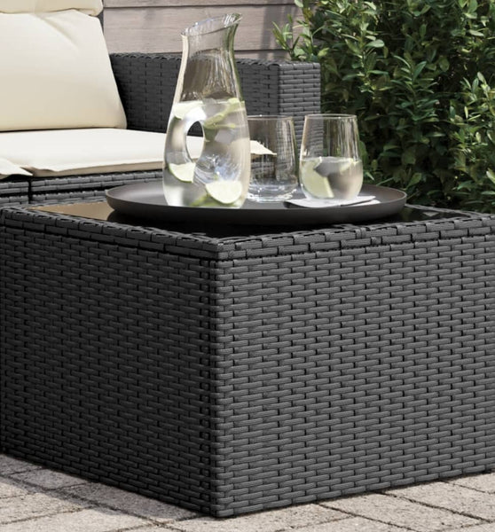 Gartentisch mit Glasplatte Schwarz 55x55x37 cm Poly Rattan