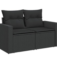 Gartensofa mit Kissen 2-Sitzer Schwarz Poly Rattan