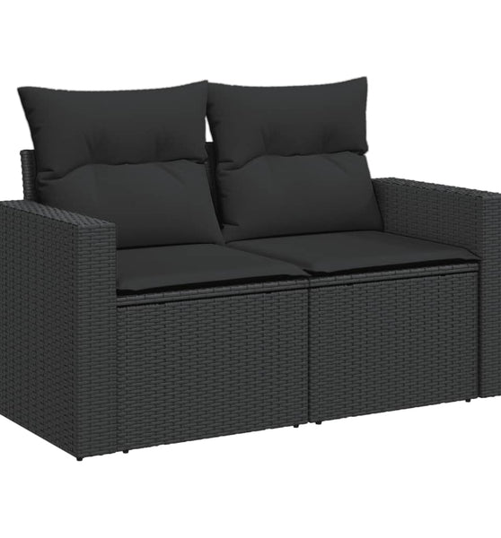 Gartensofa mit Kissen 2-Sitzer Schwarz Poly Rattan