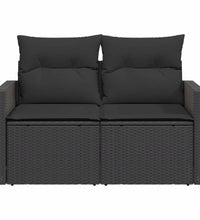 Gartensofa mit Kissen 2-Sitzer Schwarz Poly Rattan