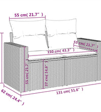 Gartensofa mit Kissen 2-Sitzer Schwarz Poly Rattan