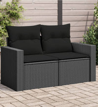 Gartensofa mit Kissen 2-Sitzer Schwarz Poly Rattan