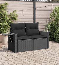 Gartensofa mit Kissen 2-Sitzer Schwarz Poly Rattan