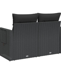 Gartensofa mit Kissen 2-Sitzer Schwarz Poly Rattan