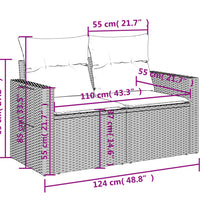 Gartensofa mit Kissen 2-Sitzer Schwarz Poly Rattan