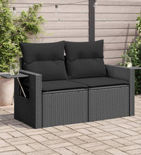 Gartensofa mit Kissen 2-Sitzer Schwarz Poly Rattan