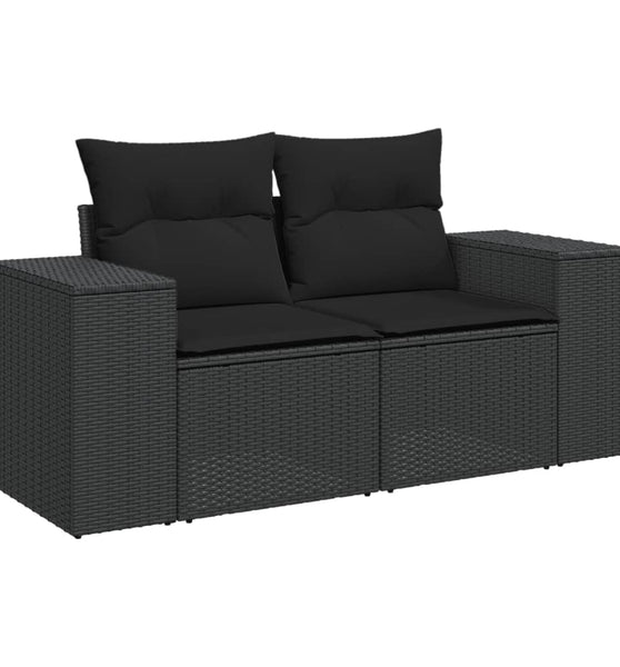 Gartensofa mit Kissen 2-Sitzer Schwarz Poly Rattan