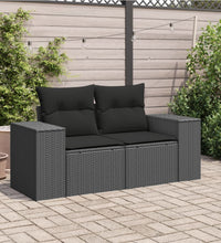 Gartensofa mit Kissen 2-Sitzer Schwarz Poly Rattan
