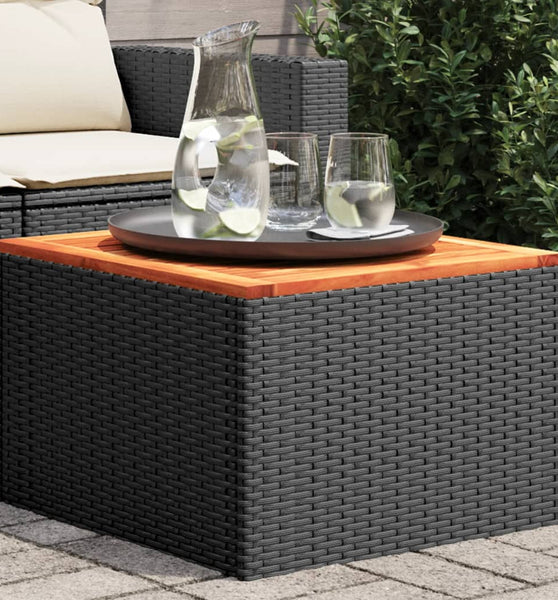 Gartentisch Schwarz 55x55x37 cm Poly Rattan und Akazienholz