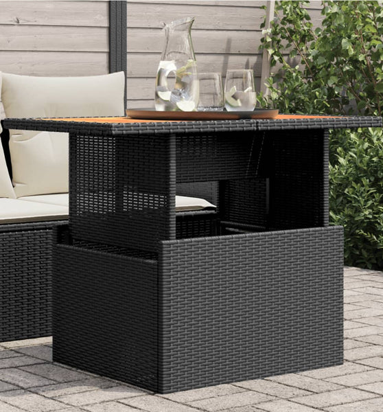 Gartentisch Schwarz 100x55x73 cm Poly Rattan und Akazienholz