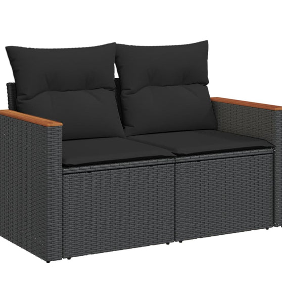 Gartensofa mit Kissen 2-Sitzer Schwarz Poly Rattan