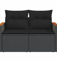 Gartensofa mit Kissen 2-Sitzer Schwarz Poly Rattan