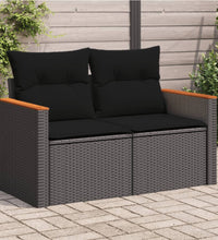 Gartensofa mit Kissen 2-Sitzer Schwarz Poly Rattan