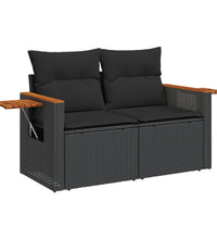 Gartensofa mit Kissen 2-Sitzer Schwarz Poly Rattan