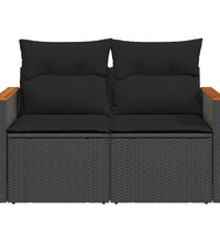 Gartensofa mit Kissen 2-Sitzer Schwarz Poly Rattan