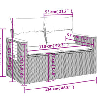 Gartensofa mit Kissen 2-Sitzer Schwarz Poly Rattan