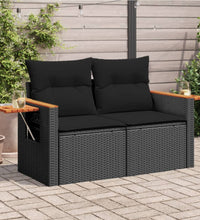 Gartensofa mit Kissen 2-Sitzer Schwarz Poly Rattan