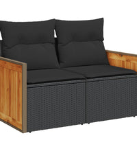 Gartensofa mit Kissen 2-Sitzer Schwarz Poly Rattan