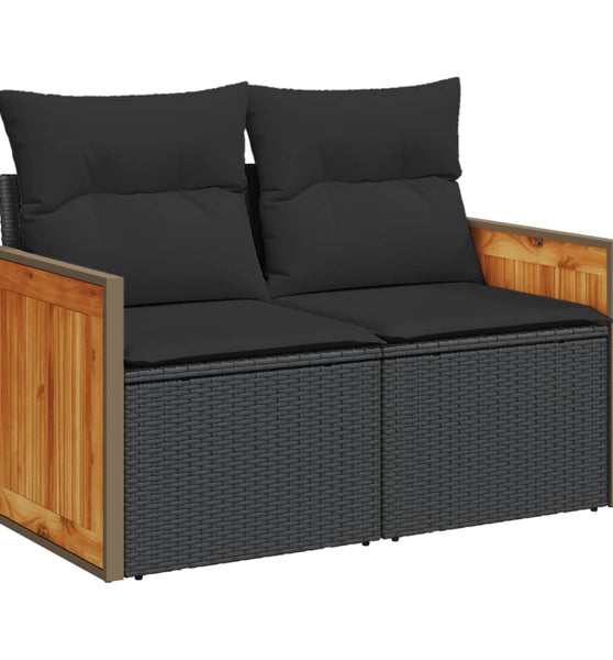 Gartensofa mit Kissen 2-Sitzer Schwarz Poly Rattan