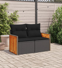 Gartensofa mit Kissen 2-Sitzer Schwarz Poly Rattan