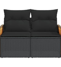 Gartensofa mit Kissen 2-Sitzer Schwarz Poly Rattan