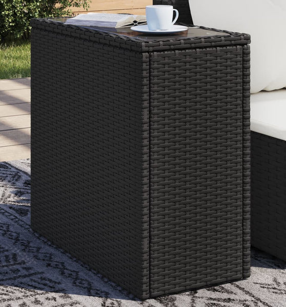 Garten-Beistelltisch mit Glasplatte Schwarz 58x27,5x55cm Rattan