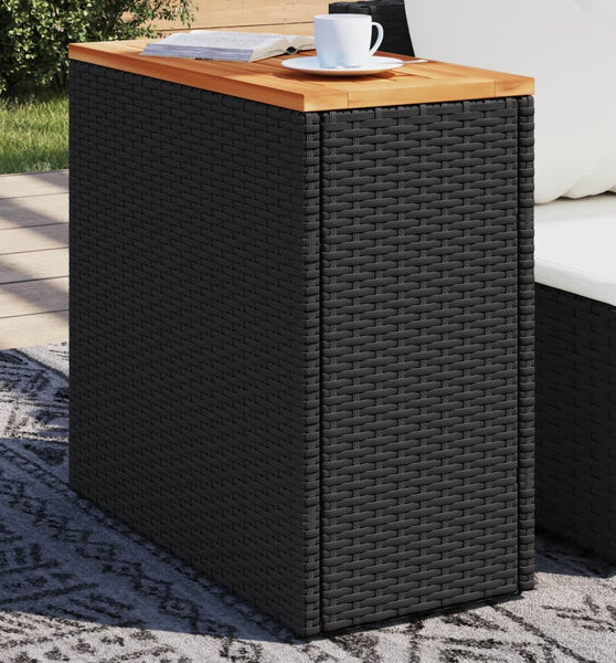 Garten-Beistelltisch mit Holzplatte Schwarz 58x27,5x55cm Rattan