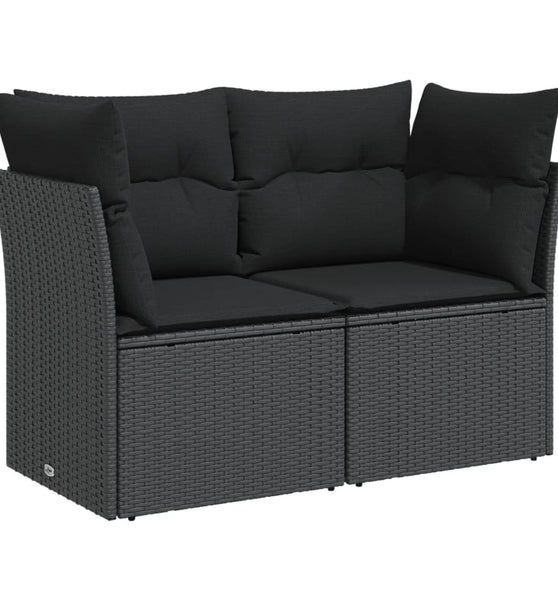 Gartensofa mit Kissen 2-Sitzer Schwarz Poly Rattan