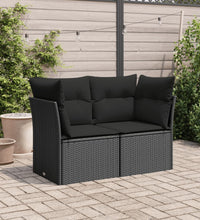 Gartensofa mit Kissen 2-Sitzer Schwarz Poly Rattan